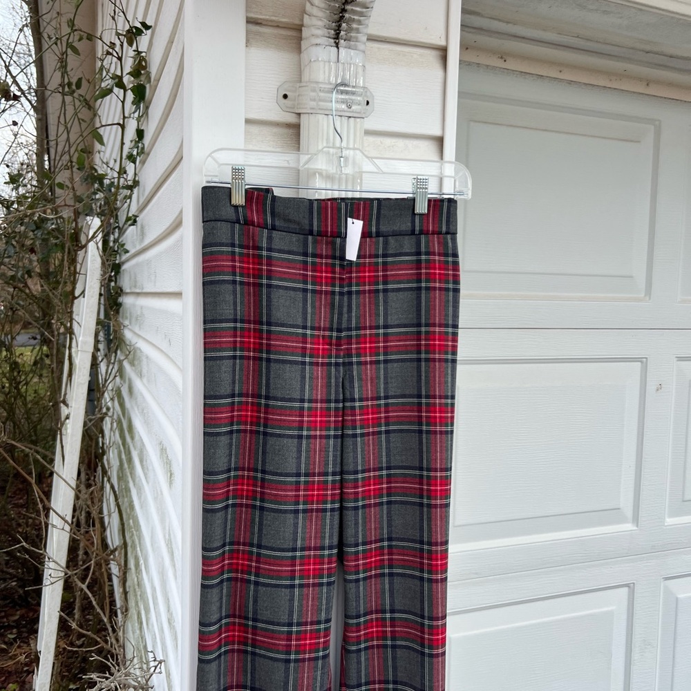 NWT Talbots Pretty Gray Multicolored Plaid Wool Blend Slim Ankle Dress Pants - Picture 2 of 4